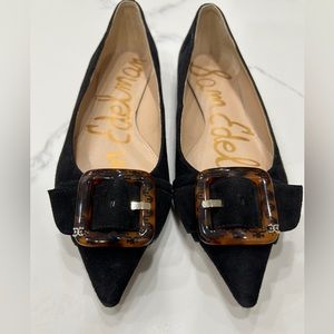 Sam Edelman Sonja Black Suede Pointy Toe Flat with Buckle, Size 5.5